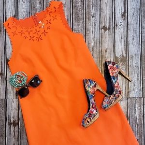 J Crew Orange Laser Cut Dress